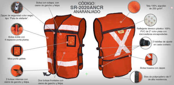 CHALECO RESCATISTA ANARANJADO DE GABARDINA ABIERTO - Imagen 5