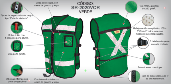 CHALECO RESCATISTA VERDE DE GABARDINA ABIERTO - Imagen 4