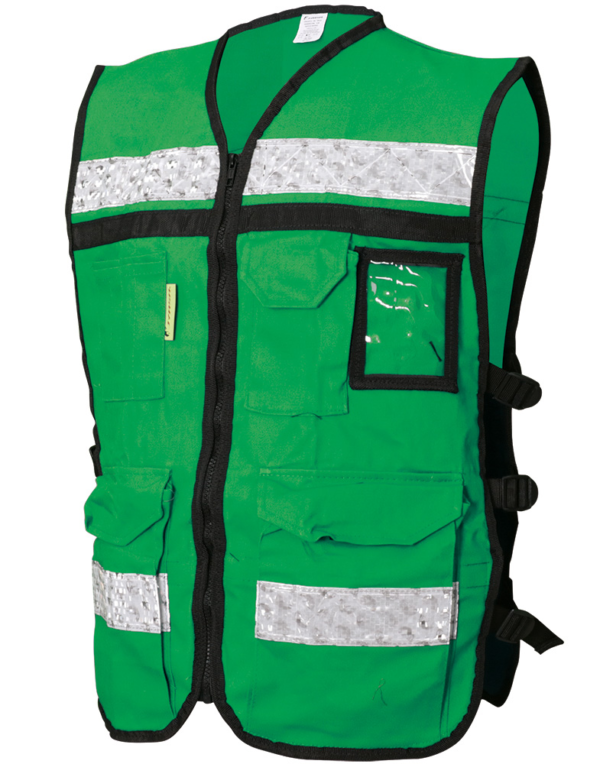 CHALECO RESCATISTA VERDE DE GABARDINA ABIERTO
