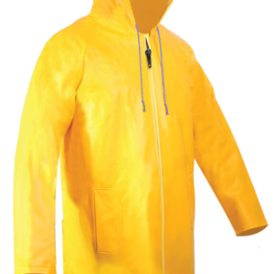 IMPERMEABLE TIPO GABARDINA AMARILLA CORTA CON ZIPPER IMPERMEABLE