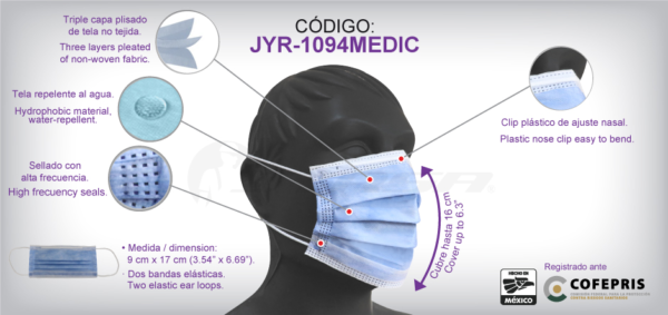CUBRECARA PLISADO DE TRES CAPAS CON CLIP DE AJUSTE NASAL - Imagen 5