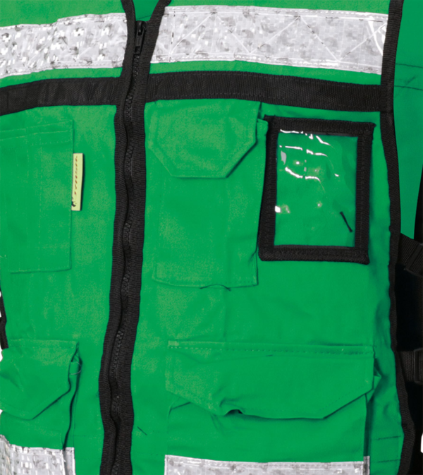 CHALECO RESCATISTA VERDE DE GABARDINA ABIERTO - Imagen 2