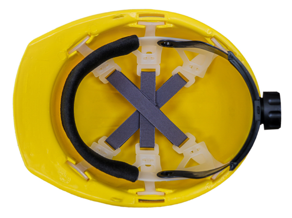 CASCO AMARILLO TIPO CACHUCHA DIELÉCTRICO CON SUSPENSIÓN TEXTIL 6 PUNTOS DE MATRACA - Imagen 2