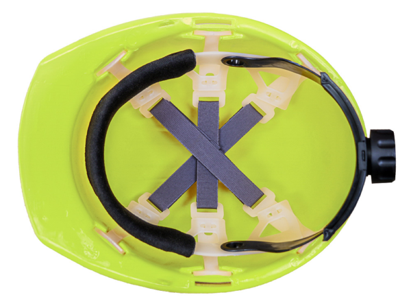 CASCO AMARILLO HIGH VISIBILITY TIPO CACHUCHA DIELÉCTRICO CON SUSPENSIÓN TEXTIL 6 PUNTOS DE MATRACA - Imagen 2